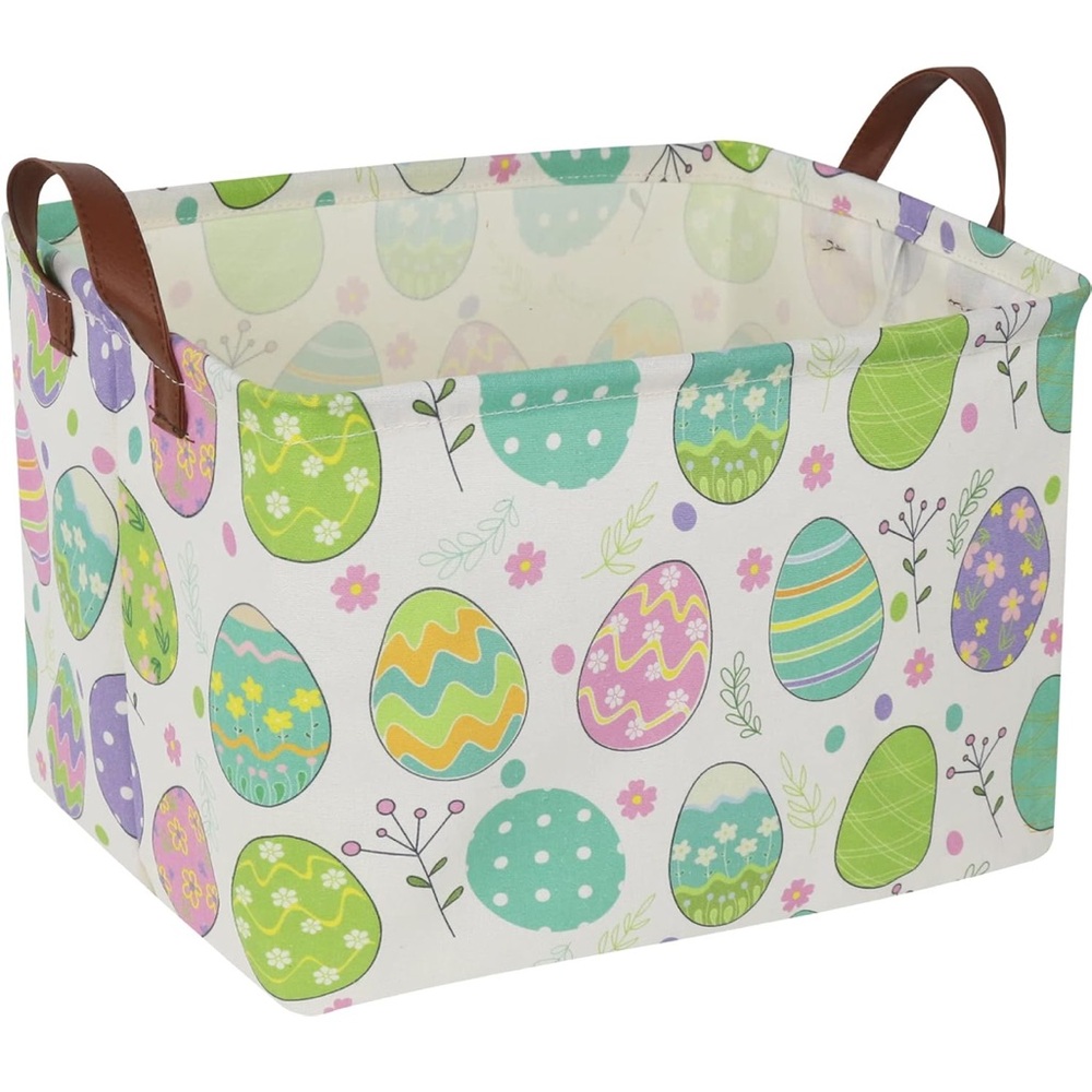 NWT Easter Egg Themed Rectangular Storage Basket Large Size